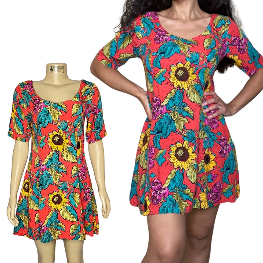 Vintage 90s Floral Sunflower Print midi Sundress (M) Cottage Core Western